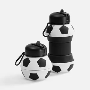 Складная бутылка для воды Football Flex, белая с черным арт.17492.63