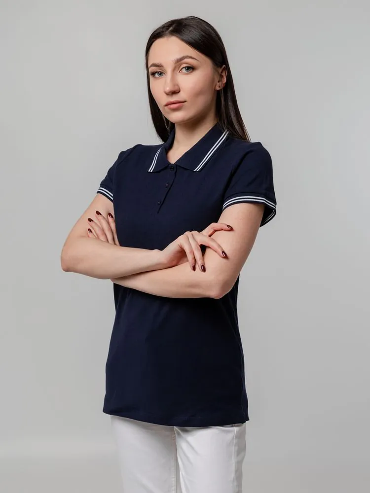 Рубашка поло женская Virma Stripes Lady, темно-синяя арт.11139.40