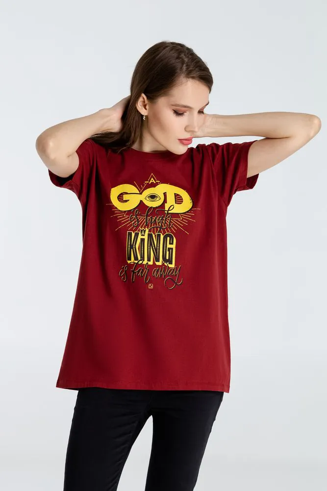 Футболка A God is High, гранатово-красная арт.70965.51
