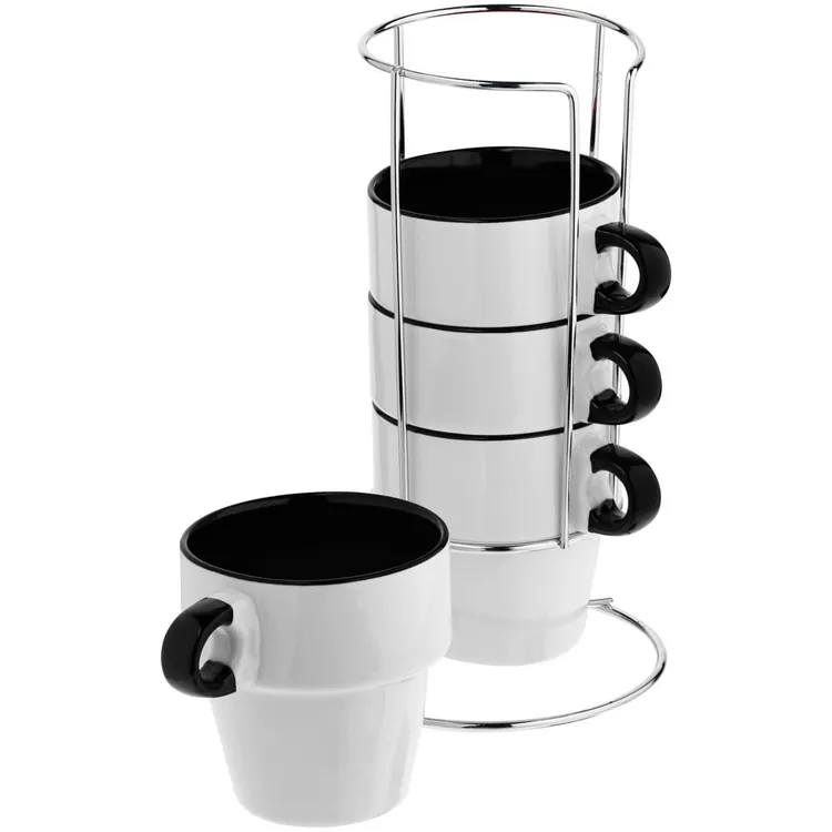 Набор из 4 кружек Inset с подставкой, черный арт.15884.30