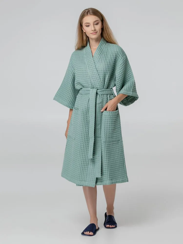 Халат вафельный женский Boho Kimono, зеленая мята арт.20014.19