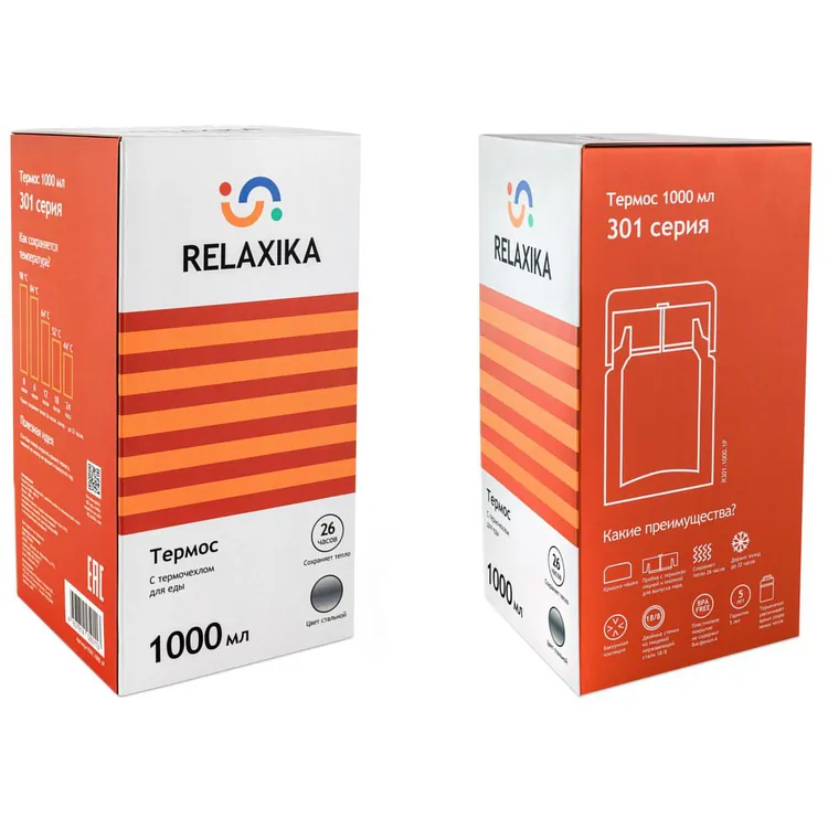 Термос для еды Relaxika 1000, в чехле, стальной арт.13871.10