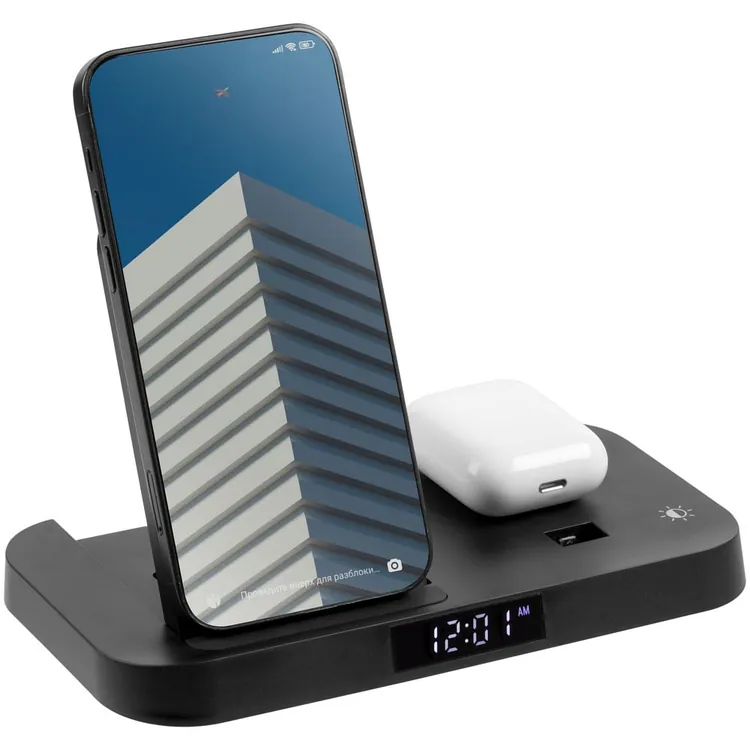 Зарядная станция с часами Clock Nest, черная арт.15609.30