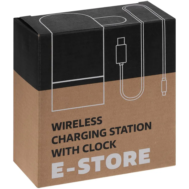 Зарядная станция с часами E-Store для смартфона, часов и наушников, черная арт.14939.30
