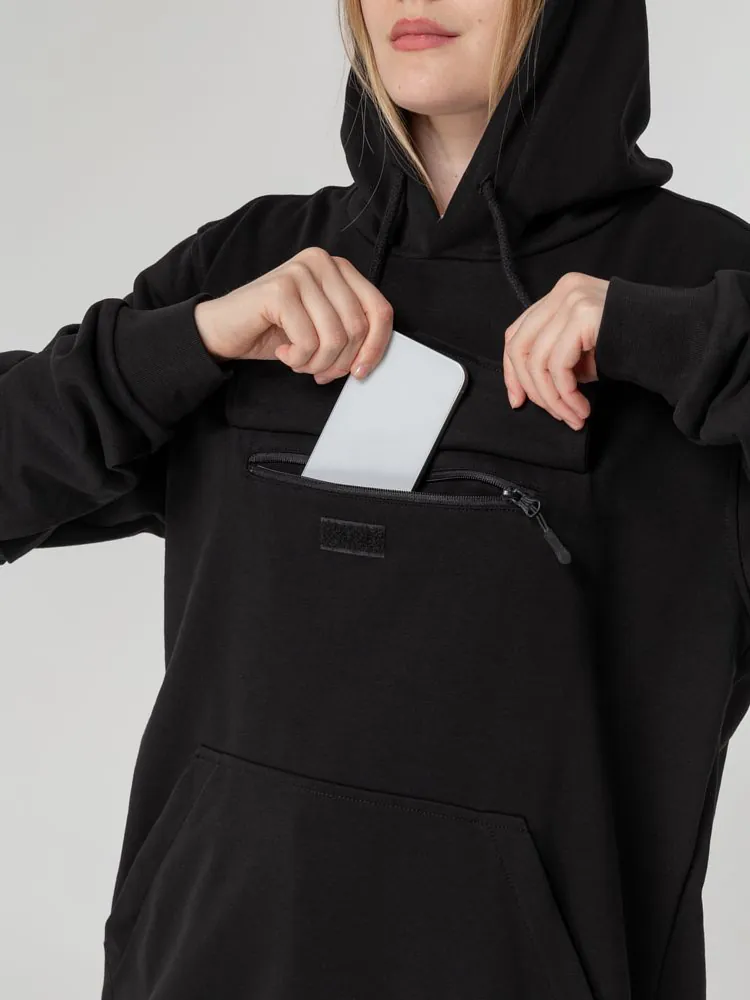Худи унисекс с карманом на груди Chest Pocket, черное арт.15501.30
