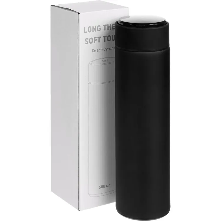 Смарт-бутылка с заменяемой батарейкой Long Therm Soft Touch, черная арт.15717.30