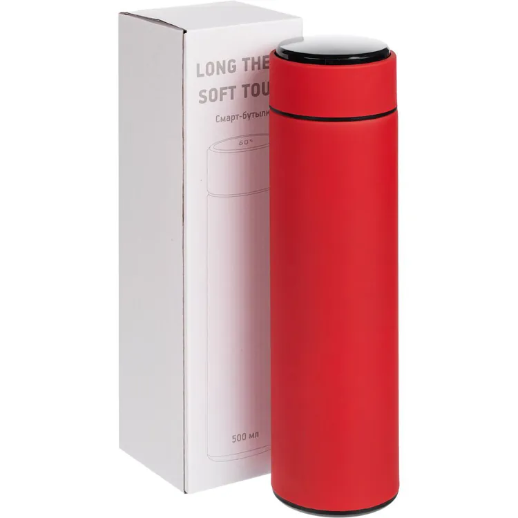 Смарт-бутылка с заменяемой батарейкой Long Therm Soft Touch, красная арт.15717.50